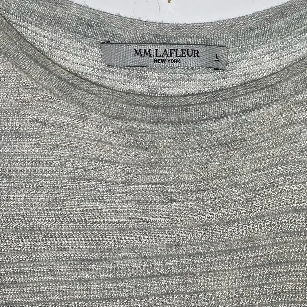 MM Lafleur Top Size L Gray Ivory Stripe “Ren” Sleeveless Tunic Tank Longline